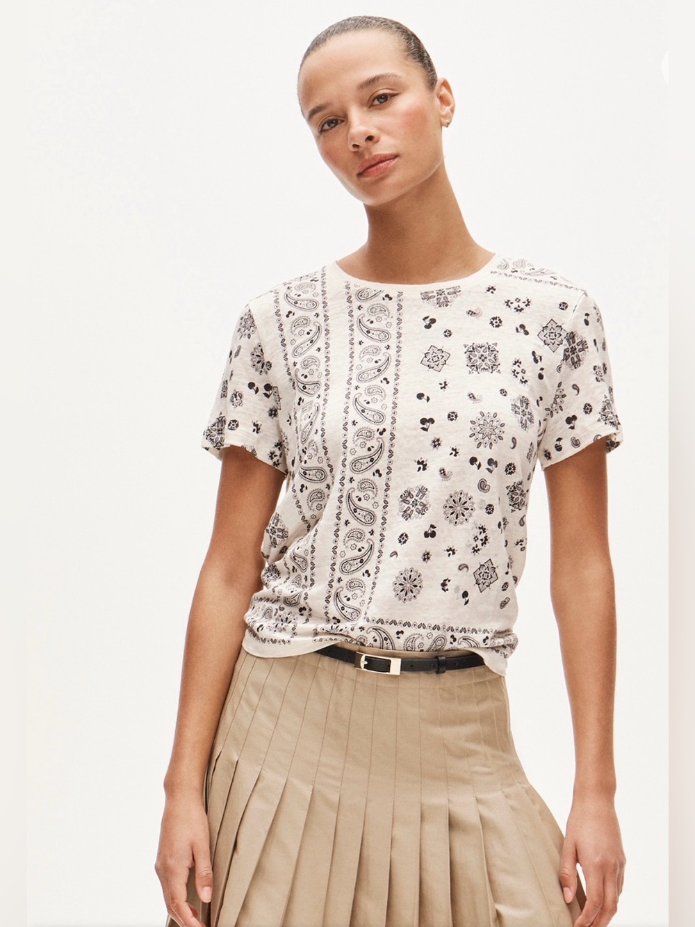 J.Crew New Relaxed Linen T-Shirt Bandana Print Size XS NWT Black White